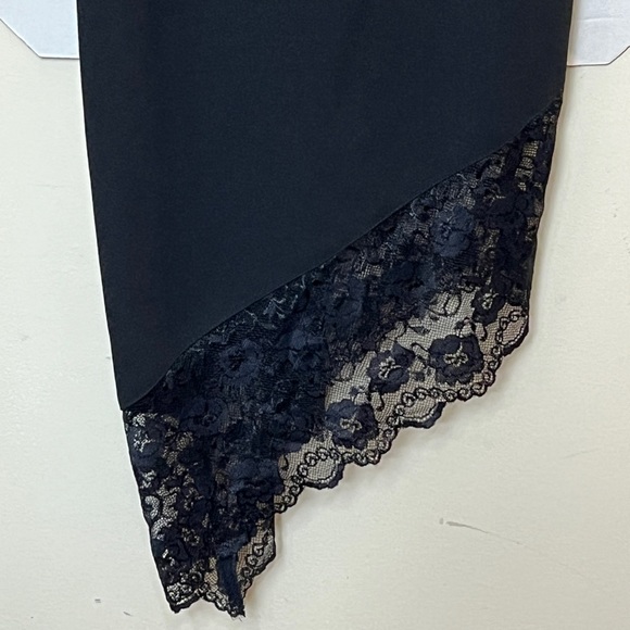 Black Y2K Midi Dress Lace Trim Asymmetrical Spaghetti Straps Size 3/4 Next/Up - Picture 2 of 9